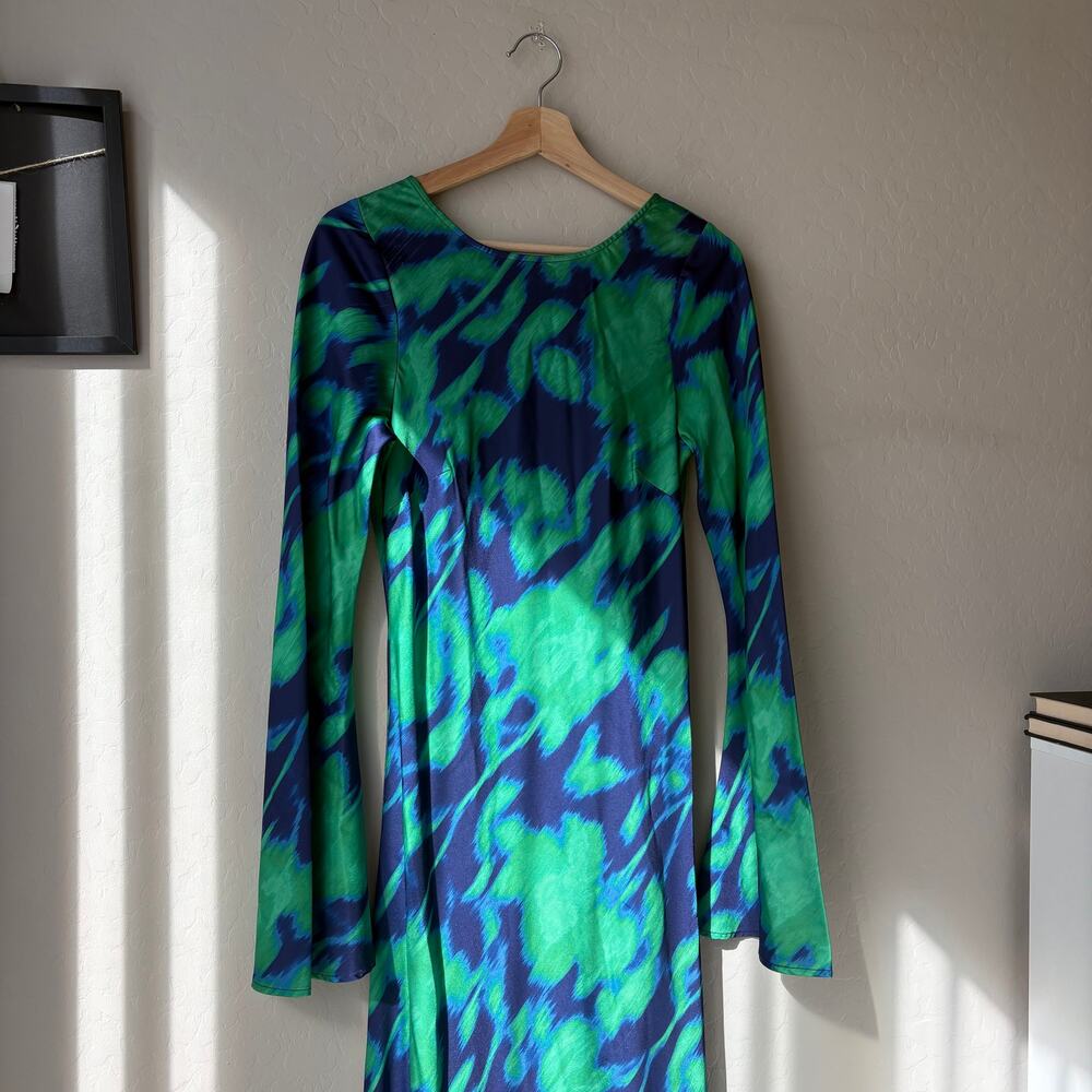 The Wolf Gang Dress Calypso‎ Green Blue Abstract Long Sleeve Maxi Dress Size M - Picture 3 of 12